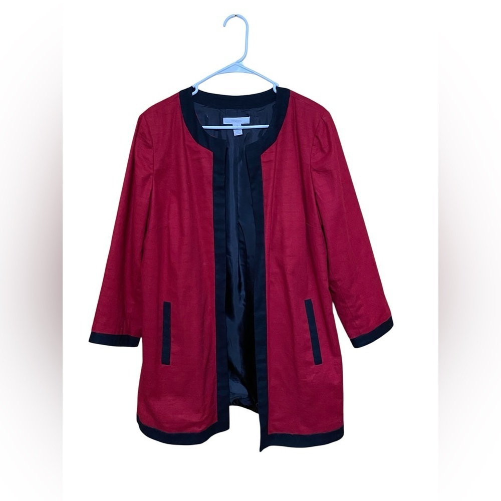 Chico’s Red & Black Open Front Jacket Blazer Coat in Size 2. (Large/12).